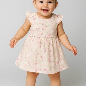 Cream Pink Ruffle Sleeve Floral Dress
