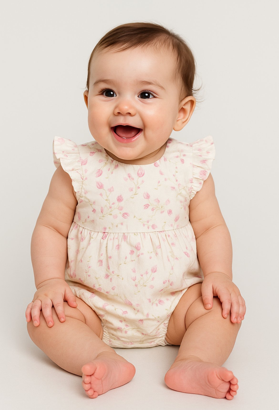 Cream Pink Floral Romper